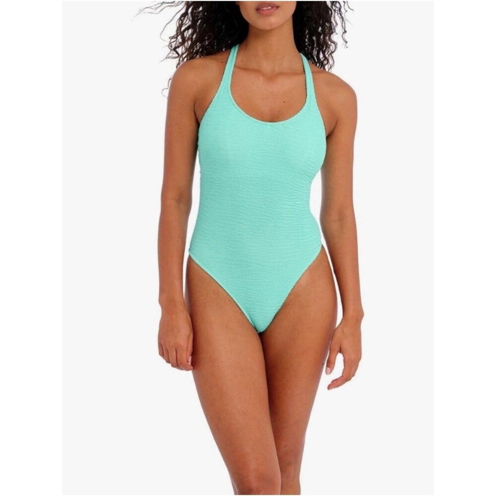 Freya Ibiza Waves Underwire Swimsuit Textured One-Piece Aqua Frozen 32G NWT